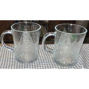 2 Vtg Arcoroc USA Clear Glass Christmas Holiday Holly Tree Mugs Cups Open Box